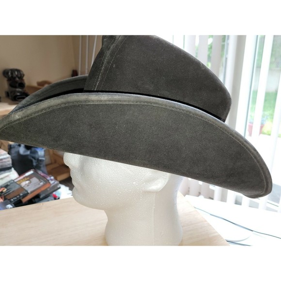 VTG UNITED HATTERS CAP & MILLINERY Black Suede COWBOY HAT SZ XL Colorful Band - Picture 4 of 12